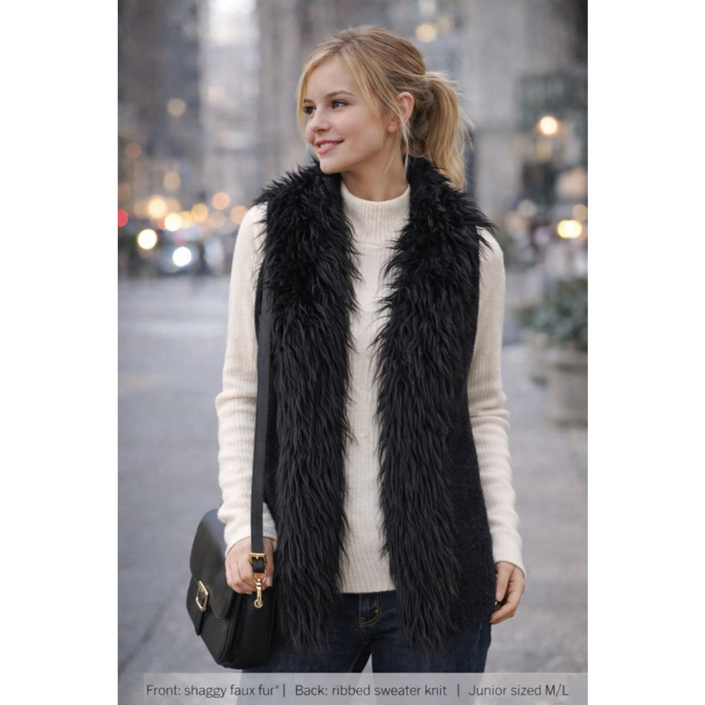Claire's Black Faux Fur Sweater Knit Vest Junior M/L